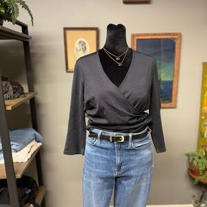 Ann Taylor navy blue wrap style top blouse women’s medium silk blend office
